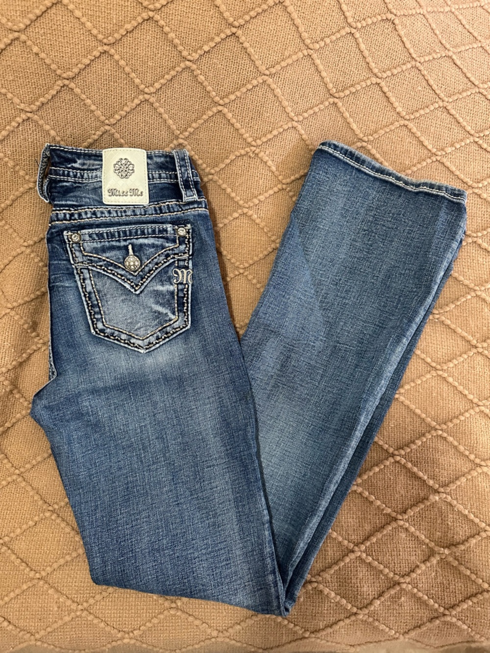 Miss Me Blue Boot Cut Jeans with Embellished Back Pockets